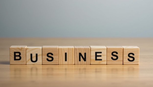 Photo wooden blocks arranged to spell business on a light wooden surface with a neutral background