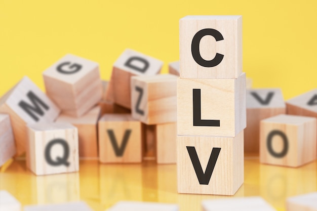 Wooden blocks CLV - customer lifetime value. Selling digital assets and art through auctions. CLTV, LTV