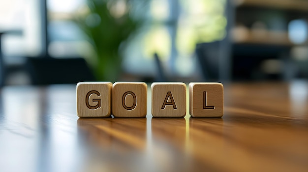 Wooden Blocks Spelling the Word quotGoalquot on a Table