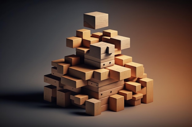 Wooden blocks stacked one on top of the other the idea of economic expansion in the digital age