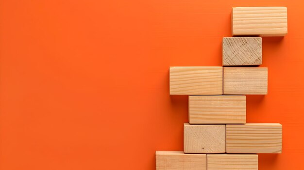 Wooden Blocks Timeline Showcasing Milestones on Orange Background for Project Planning and