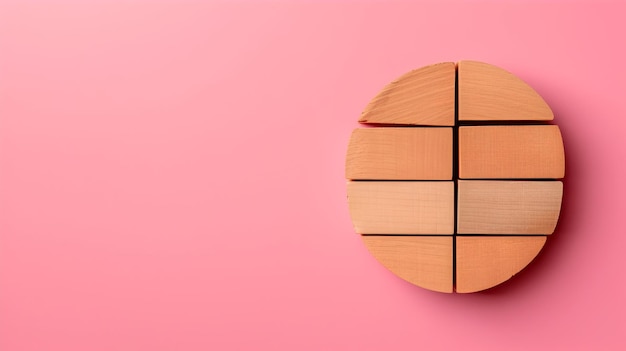 Wooden Blocks with Circular Graph on Pink Background Showcasing Market Share Distribution and