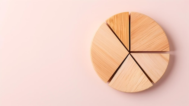 Wooden Blocks with Circular Graph on Pink Background Showcasing Market Share Distribution and