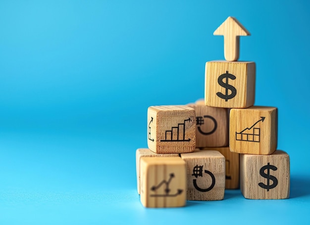 Wooden Blocks with Financial Growth Symbols