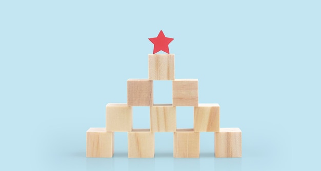 Wooden blocks with the five star symbol Increase rating