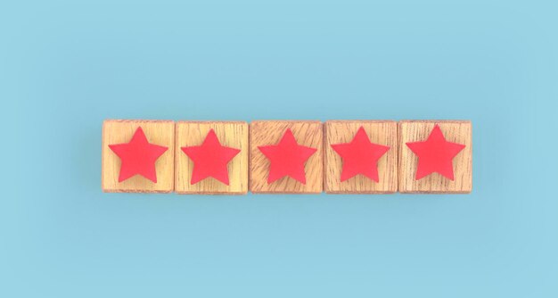 Wooden blocks with the five star symbol Increase rating