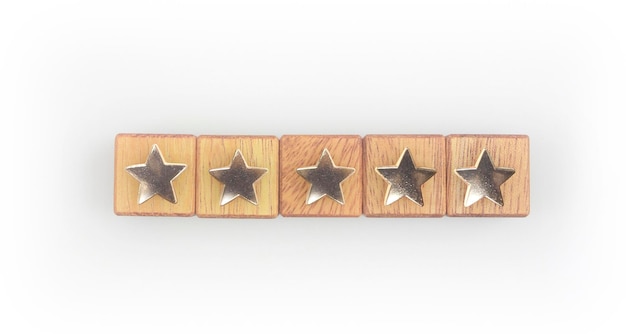 Wooden blocks with the five star symbol Increase rating