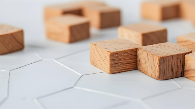 Wooden Blocks with Network Graph Depicting Connectivity and Business Strategy