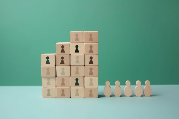 wooden blocks with people icon over mint tablebuilding a strong team human resources and management