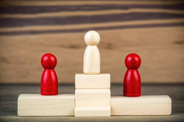 Wooden blocks with a red figure on top of them, the first person to the right is the first person to the right.