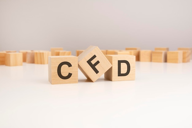 Wooden blocks with word cfd on grey background frequently asked question concept