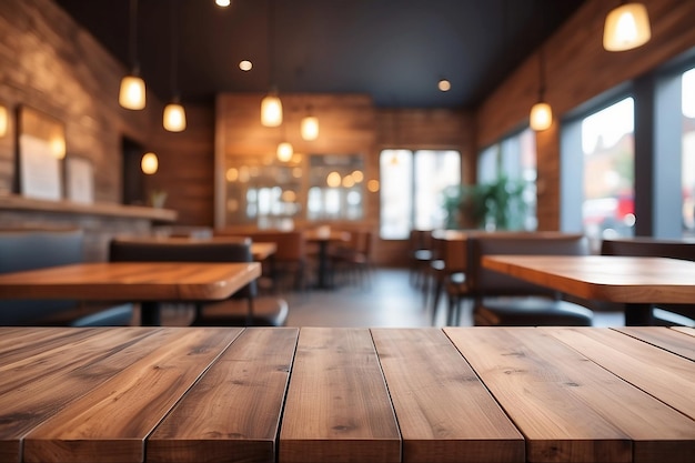 Wooden board empty table background abstract blurred cafe background