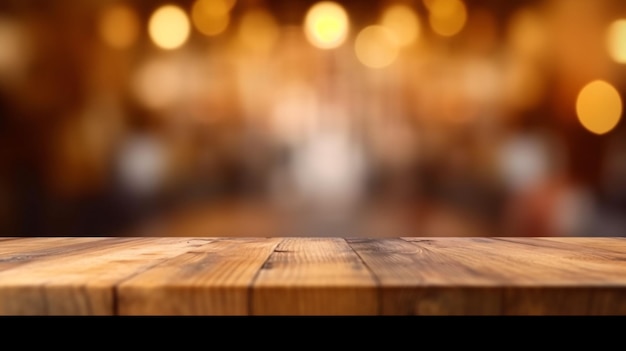 Wooden board empty table in front of blurred background Generative Ai