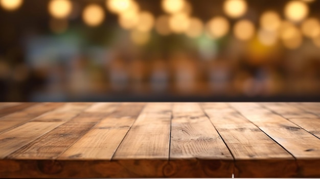 Wooden board empty table in front of blurred background Generative Ai