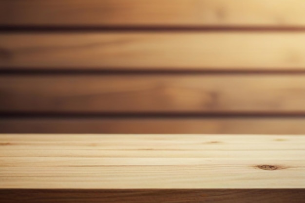 Photo wooden board empty table in front of blurred background