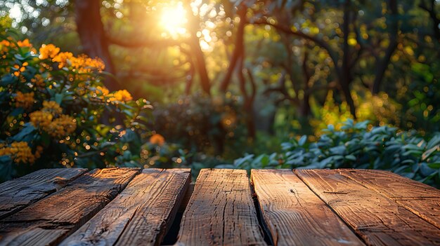 Wooden board empty table in front of blurred background