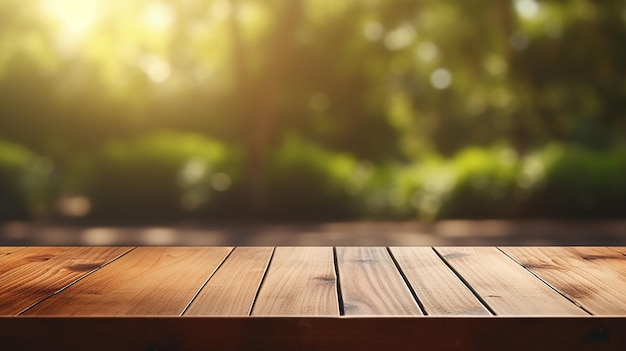 Wooden board empty table top on of blurred background Perspective brown wood table