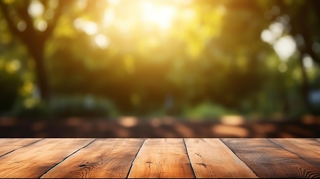 Wooden board empty table top on of blurred background Perspective brown wood table