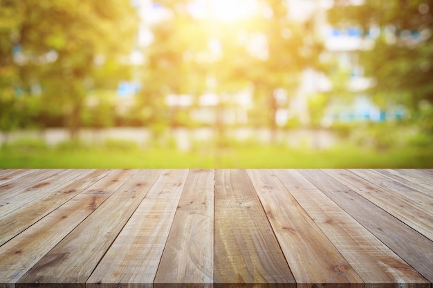 Wooden board or table and abstract blurred background