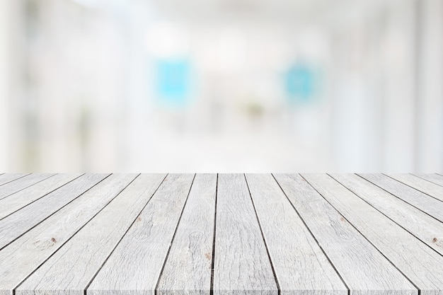 Wooden board or table and abstract blurred background