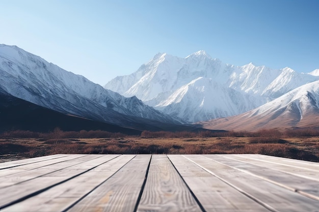 Wooden board with mountain background