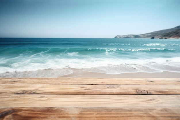 Wooden board with sea background