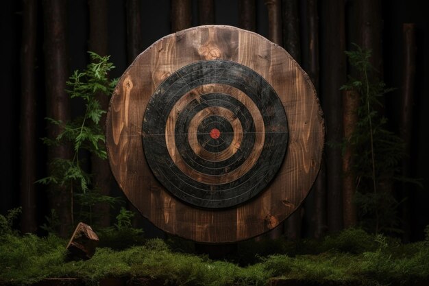 Wooden board with a target for throwing an axe and playing darts