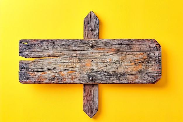 Wooden board with two brackets on either side of it and yellow background