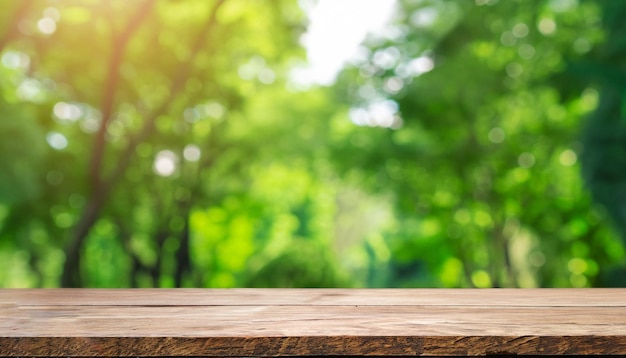 Wooden boards and a blurred garden in the background generative ai