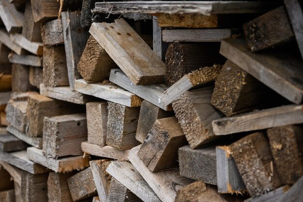 Wooden boards stacked one by one Boards for construction work Side view