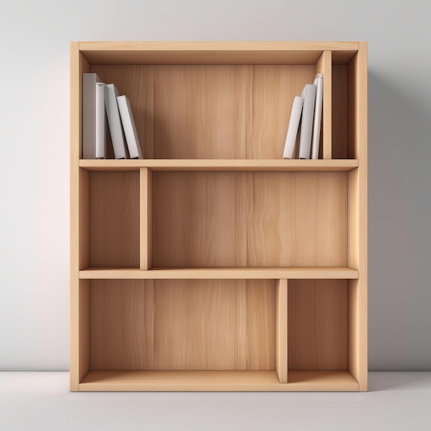 A wooden bookcase with books on it and the word " on the bottom. "