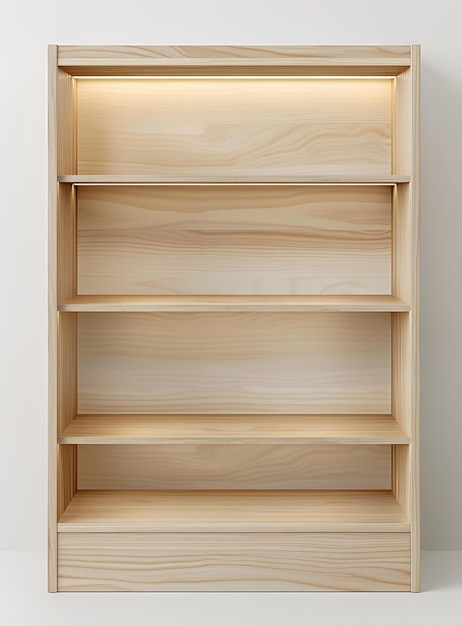 Photo wooden bookshelf with four shelves and a light