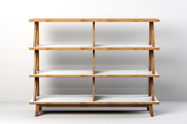 A Wooden Bookshelf With White Shelves Standing Alone on a Clear PNG or White Background