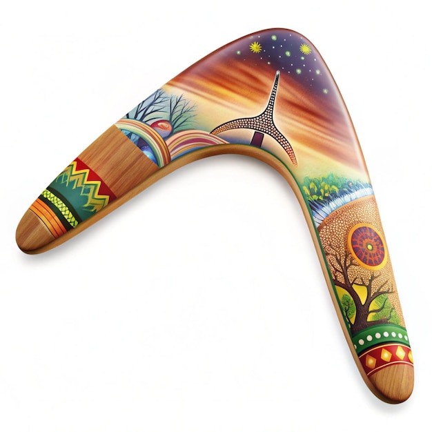 Wooden Boomerang3d illustration isolated on white background