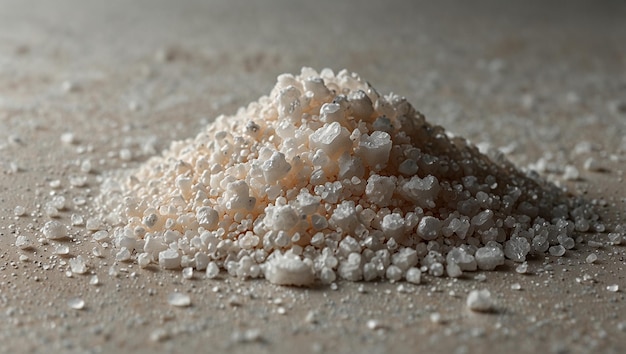 wooden bowl filled with coarse sea salt on a gray surface