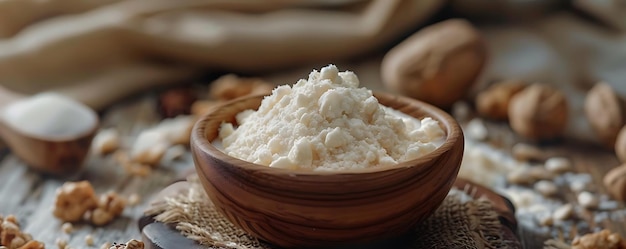 Wooden Bowl Full of White Powder Illustration