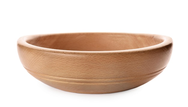 Wooden bowl on white background Handcrafted cooking utensils