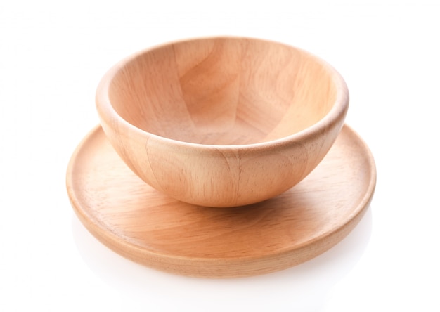 Wooden bowl on white background