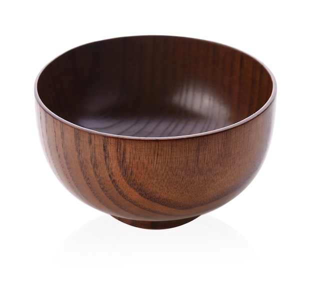 Wooden bowl on white background