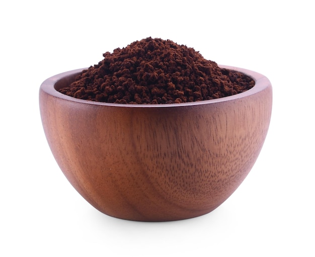 Wooden Bowl with coffee beans on white background