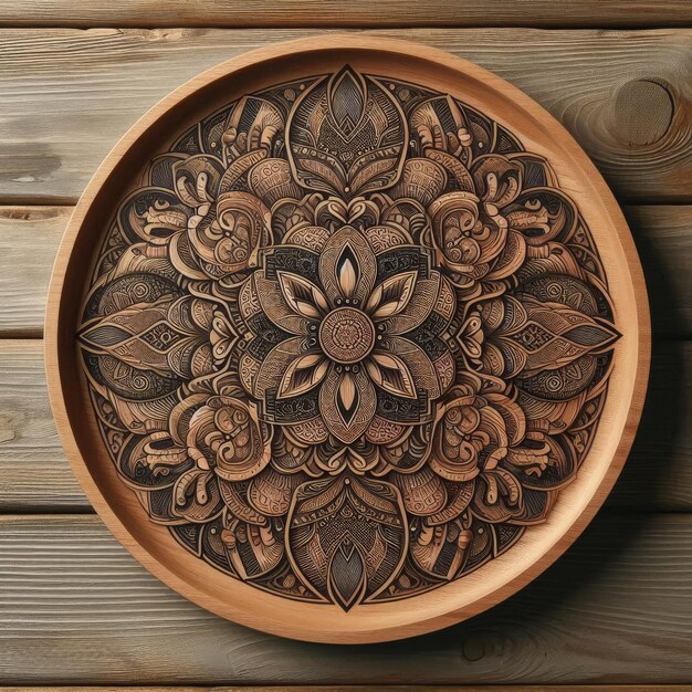 Photo a wooden bowl with a flower design on it