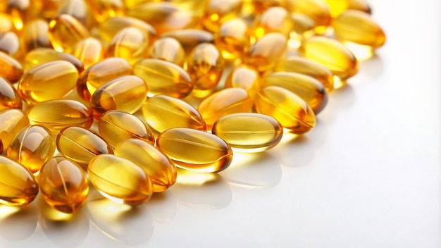 a wooden bowl with many pills in it fish oil