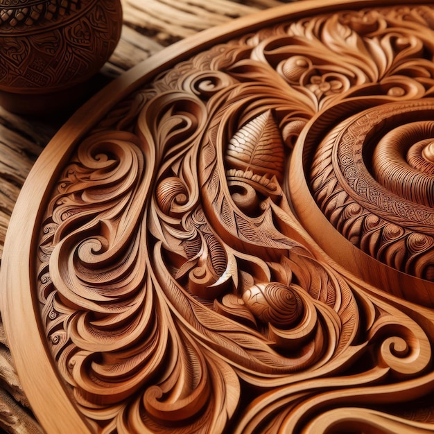 Photo a wooden bowl with a snake design on it