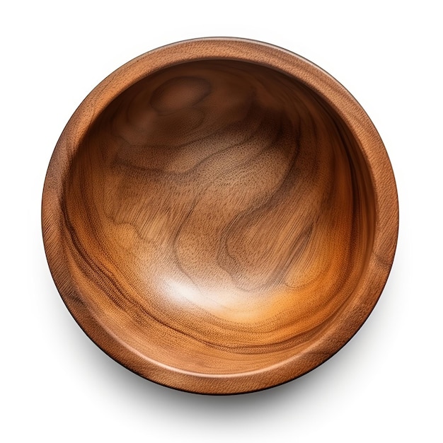 A wooden bowl with a white background