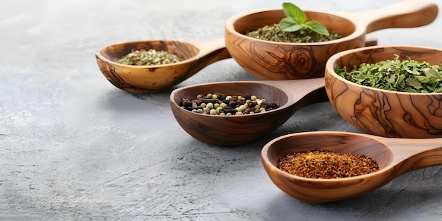 Wooden bowls and spoons hold herbs and spices for Ayurvedic mens health Concept Wooden Bowls Spoons Ayurvedic Herbs Men39s Health Spices