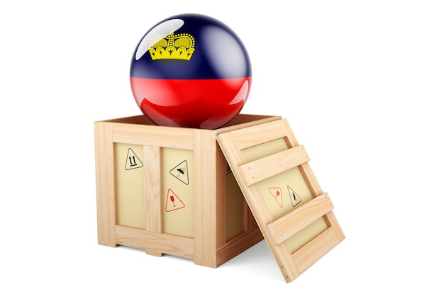 Photo wooden box parcel with liechtensteiner flag shipping and delivery in liechtenstein concept 3d rendering