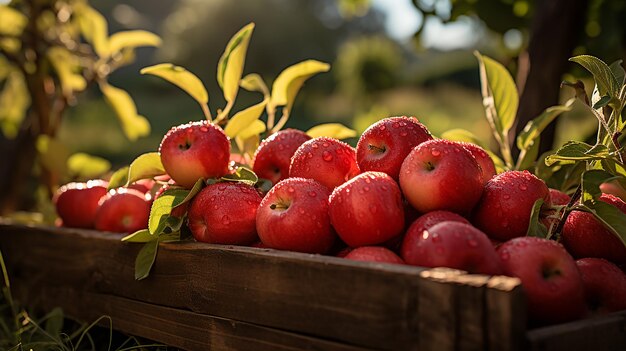 Wooden Box of Red Apples