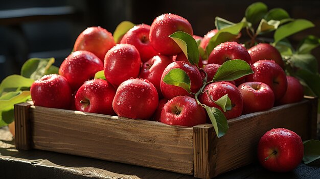 Wooden Box of Red Apples