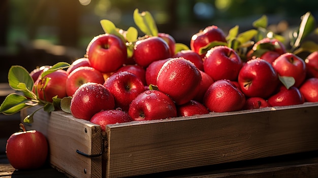 Wooden Box of Red Apples