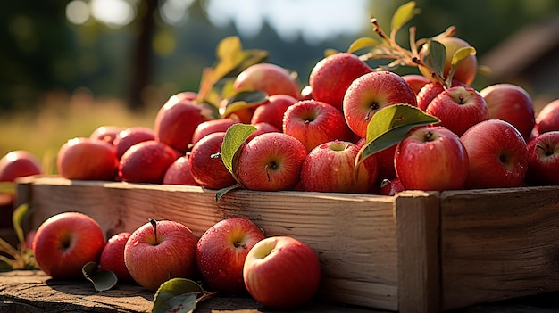 Wooden Box of Red Apples